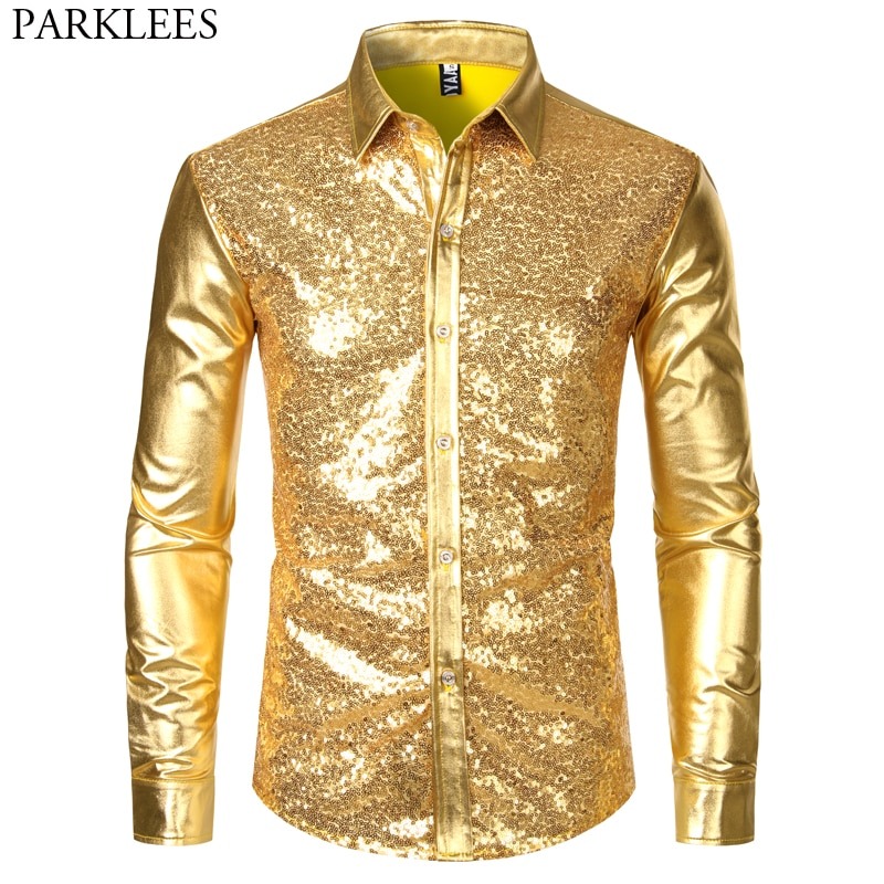Disco Shiny Gold Sequin Shirts - ExpoShirts.com